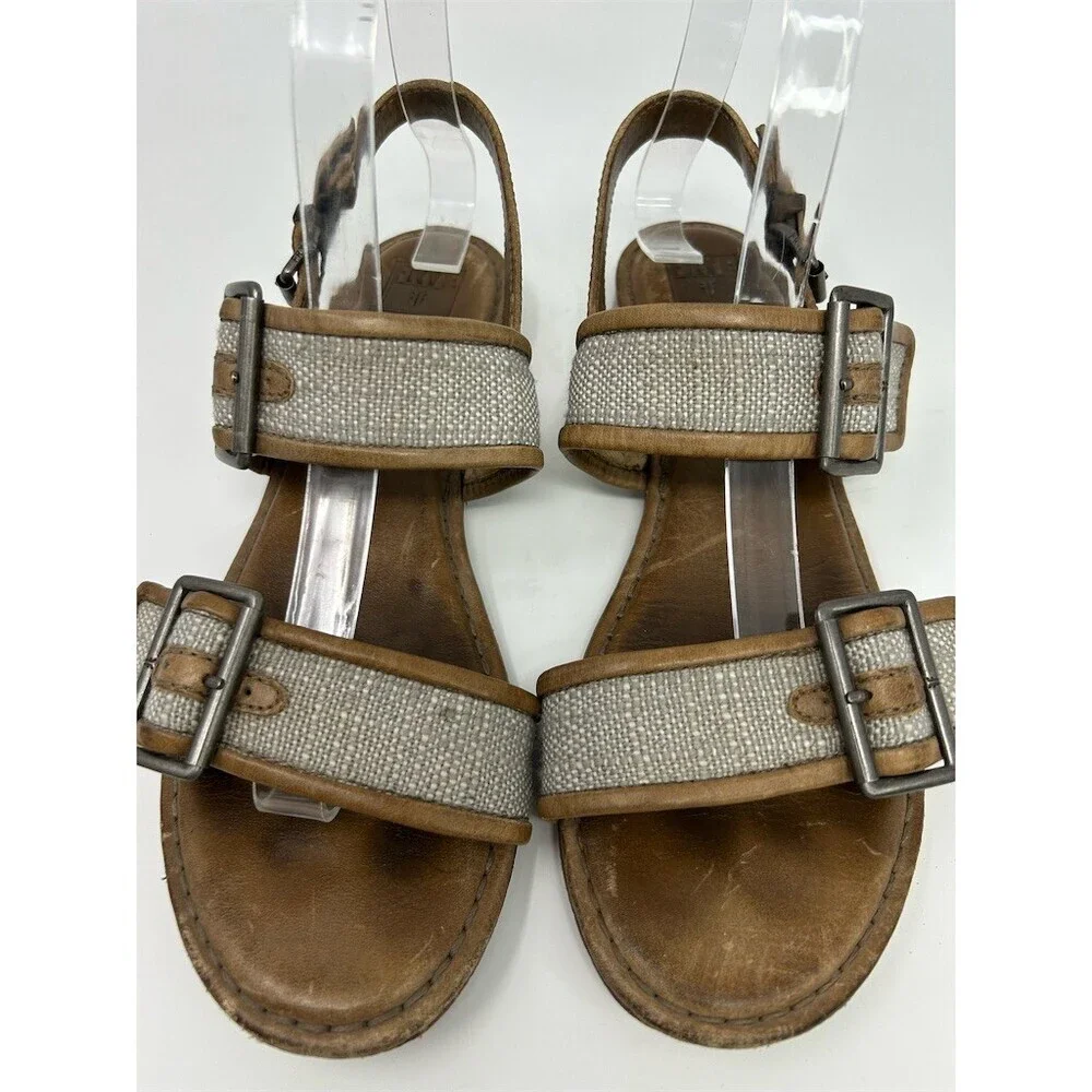 Frye Phillip Buckle Slingback Sandals Womens Beige Taupe Flat Double Size 7.5